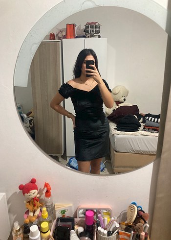 kadife Siyah V Yaka Gotik Mini Elbise