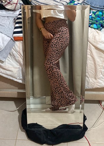 leopar desenli İspanyol Paça Pantolon - Görsel 2