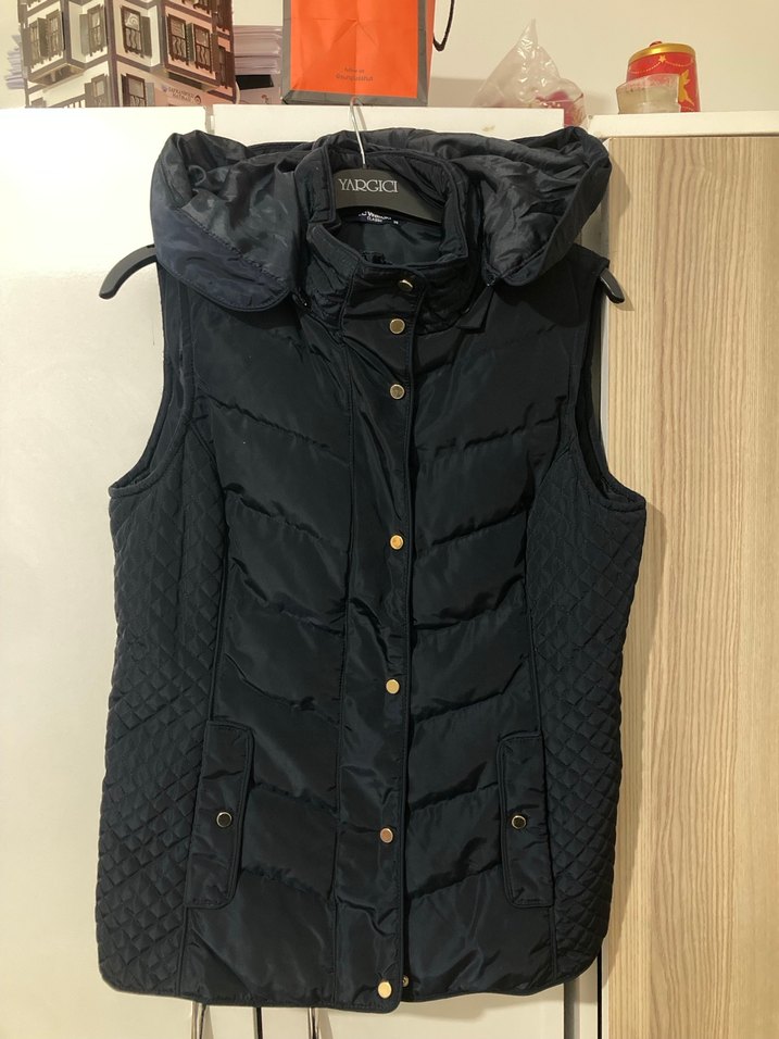 Düğmeli Lacivert Kadın Yelek mont - Görsel 3