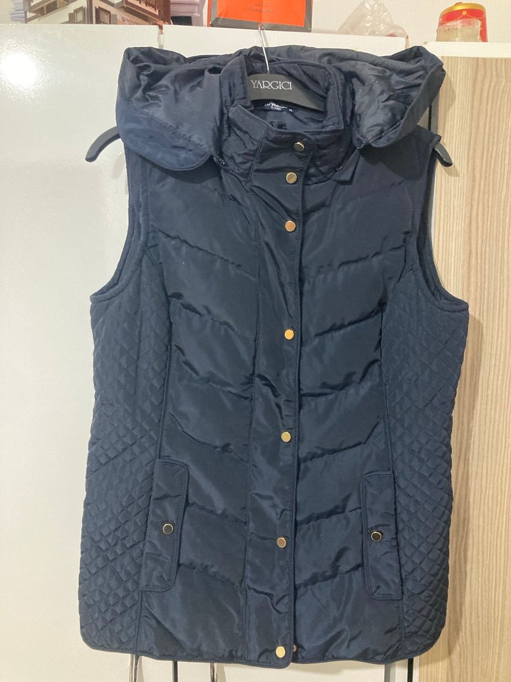 Düğmeli Lacivert Kadın Yelek mont - Görsel 2