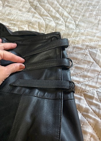 Diğer Siyah Deri Midi Gotik Kemerli Etek
