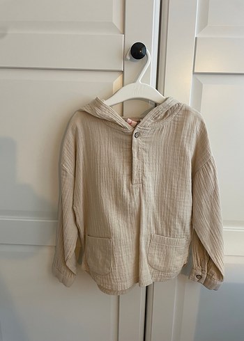 Erkek Çocuk Bej Keten Kapüşonlu gömlek - Görsel 3