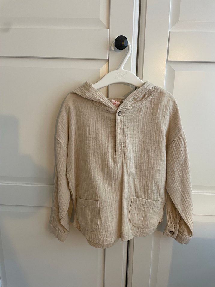 Erkek Çocuk Bej Keten Kapüşonlu gömlek - Görsel 3