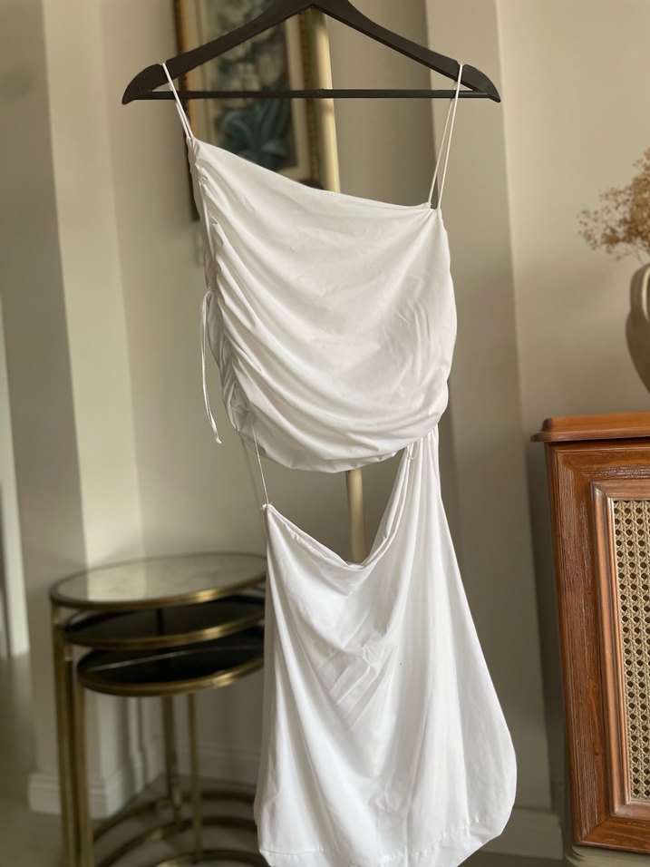 Beyaz Drapeli Kadın Abiye Elbise - Görsel 2