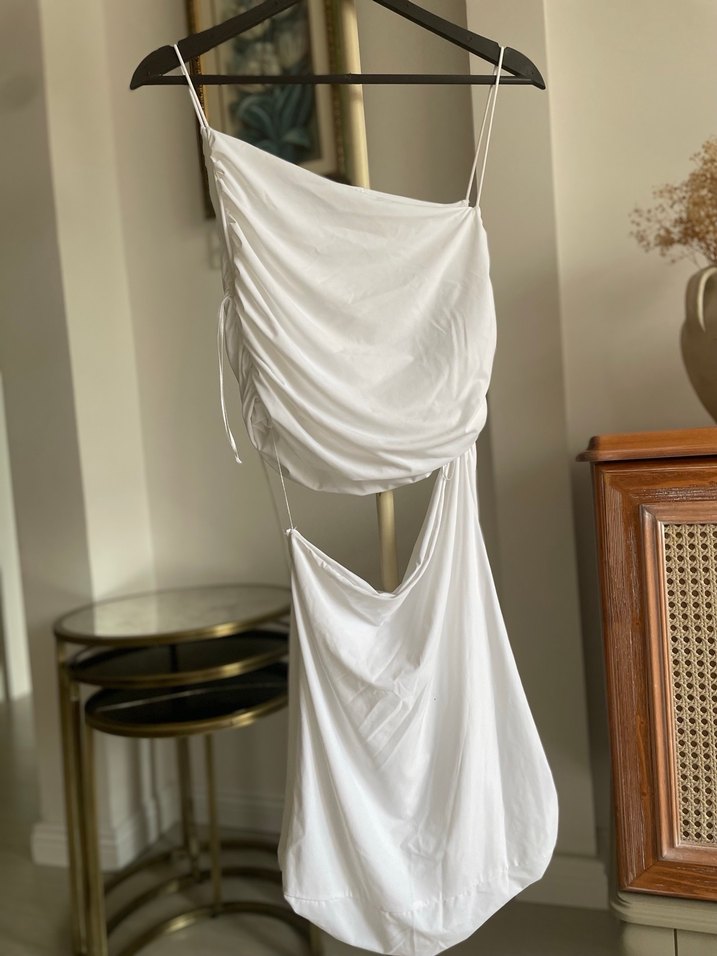 Beyaz Drapeli Kadın Abiye Elbise - Görsel 3