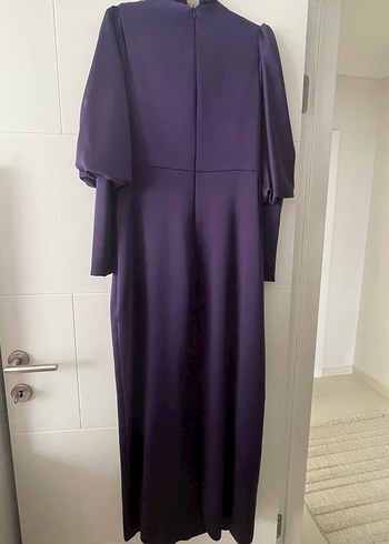 Mor Uzun Kollu İşlemeli Abiye Elbise - Görsel 6