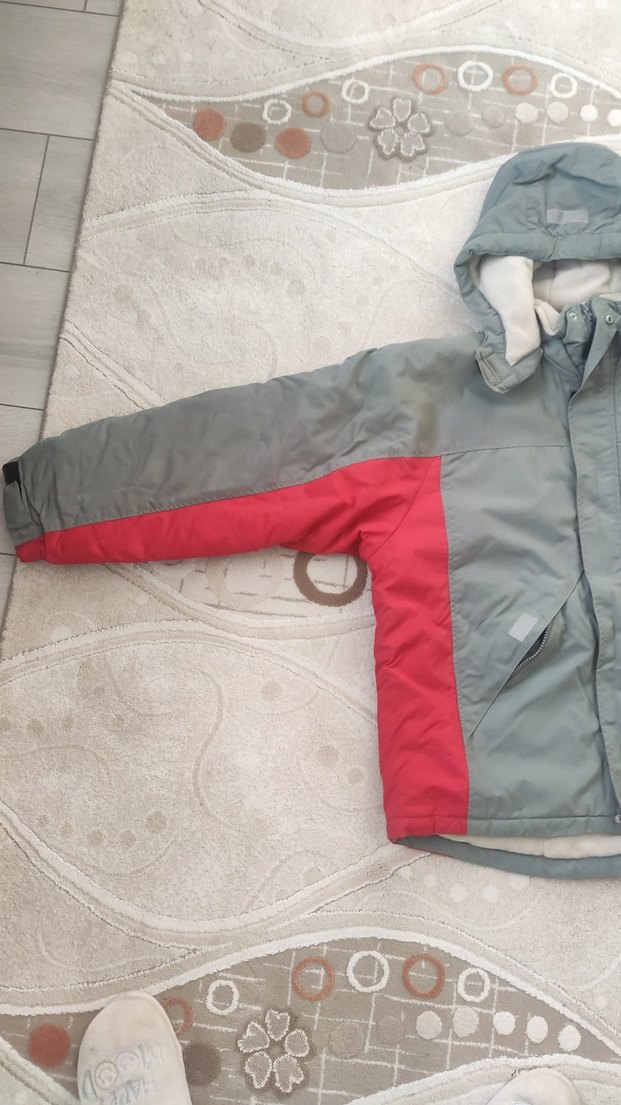 Gri Kırmızı Kapüşonlu Kayak Montu - Görsel 2