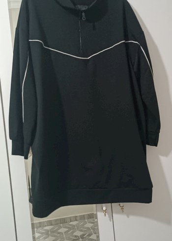 xl Beden Siyah Fermuarlı Uzun Kollu Tunik