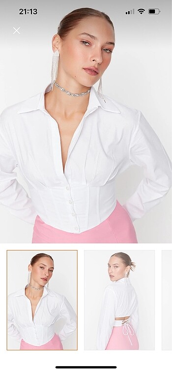 Trendyolmilla Beyaz Korse Poplin Gömlek