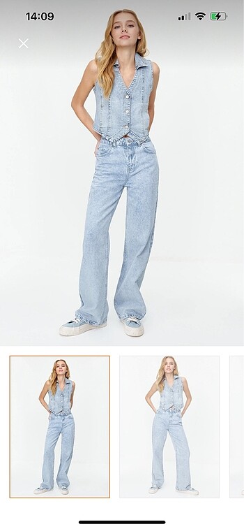 Trendyolmilla açık mavi yüksek bel wide leg jean