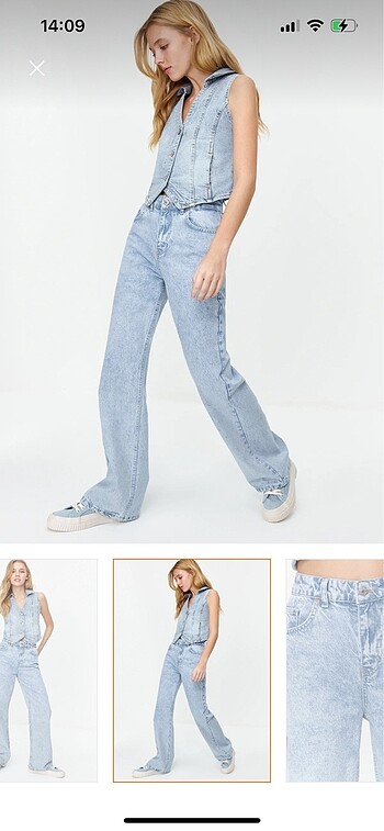 42 Beden Trendyolmilla açık mavi yüksek bel wide leg jean