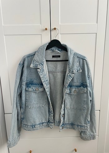 l Beden Düğmeli Kadın Denim Ceket