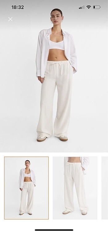 Stradivarius Beyaz keten karışımlı pantolon