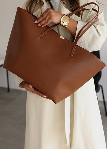 Mango Metal detaylı shopper çanta süet çanta acı kahve