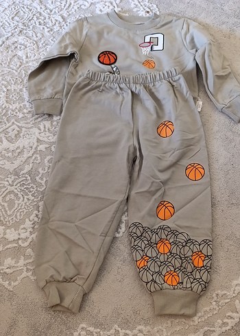 Gri Uzun Kollu Bebek Takımı Basketbol Desenli