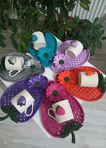 Çilek model sunum tepsisi , fincan , lokumluk takim - Görsel 6