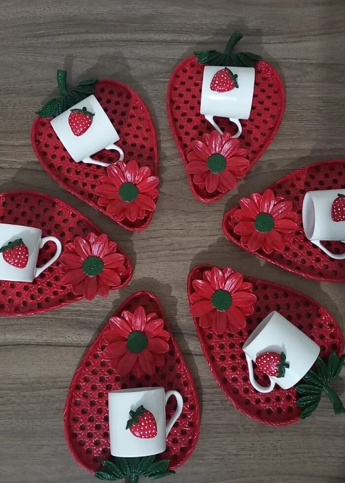 Çilek model sunum tepsisi , fincan , lokumluk takim  - Görsel 3