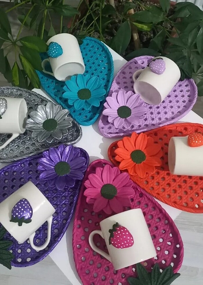 Çilek model sunum tepsisi , fincan , lokumluk takim  - Görsel 4