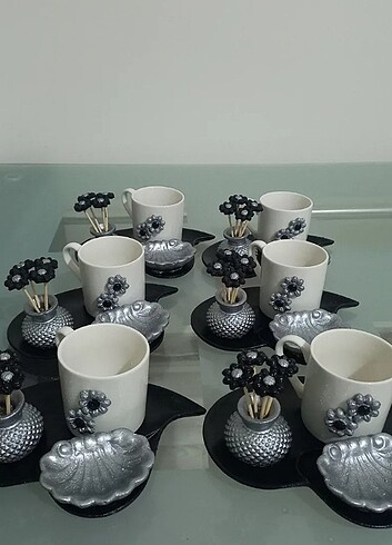 Kalpli sunum tepsisi, fincan, çiçekli vazo,lokumluk - Görsel 2