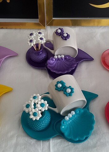 Kalpli sunum tepsisi, fincan, çiçekli vazo,lokumluk - Görsel 3