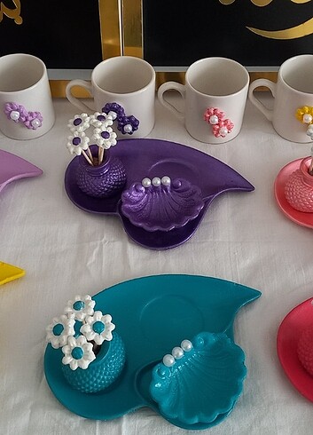 Kalpli sunum tepsisi, fincan, çiçekli vazo,lokumluk - Görsel 4