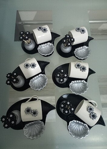 Kalpli sunum tepsisi, fincan, çiçekli vazo,lokumluk - Görsel 5