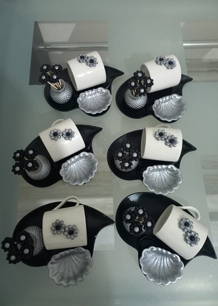 Kalpli sunum tepsisi, fincan, çiçekli vazo,lokumluk  - Görsel 5