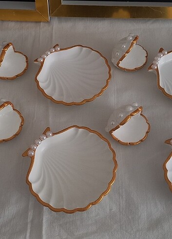 İnci detayli istiridye tabağı,lokumluk ve fincan - Görsel 2