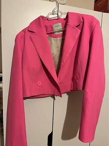 l Beden pembe Renk Quzu kruvaze crop blazer