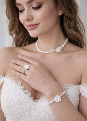 Accessorize  Zarif İnci Cicekli Gelin Takimi