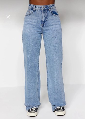 Açık mavi yüksek bel geniş paça wide leg jeans