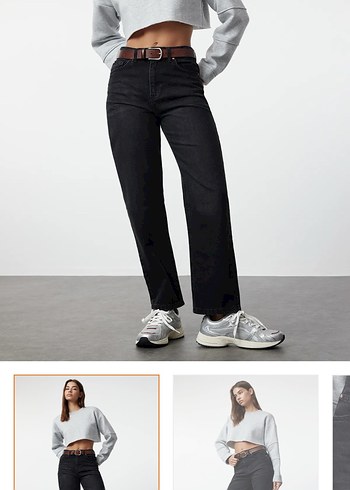Gri Regular Fit Midi Denim Kadın Jean