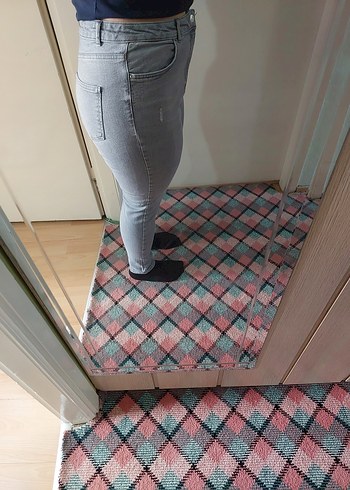 Defacto Gri Normal Boy yırtık detay Kadın Kot Pantolon