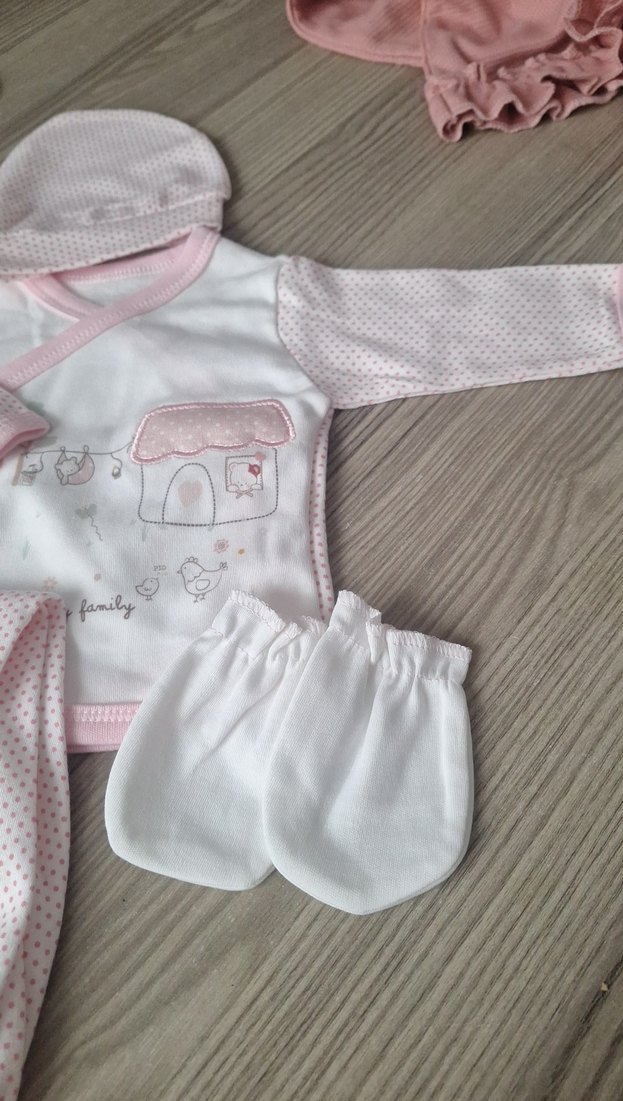 Pembe Nakışlı Bebek Kız Takımı Dantelli - Görsel 2