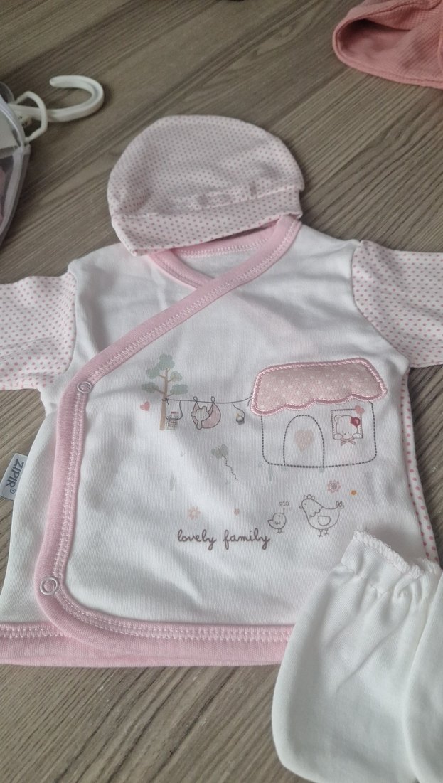 Pembe Nakışlı Bebek Kız Takımı Dantelli - Görsel 4