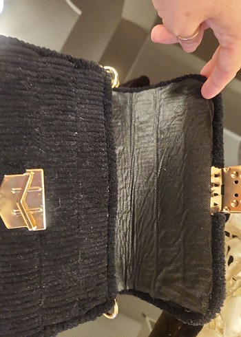 Siyah Kadın Zincirli Kumaş Çanta - Görsel 6