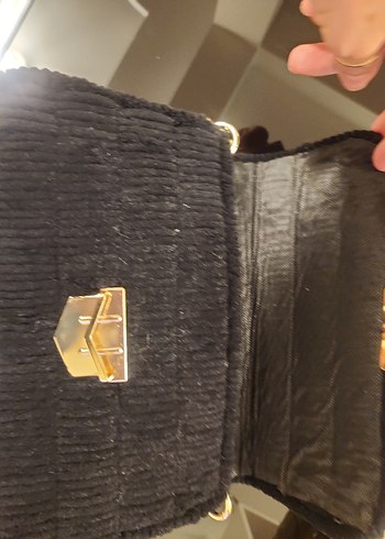 Siyah Kadın Zincirli Kumaş Çanta - Görsel 5