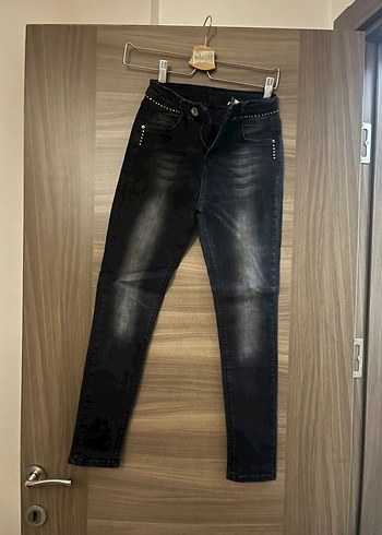 Düğmeli Siyah Rock Punk Kadın Denim Pantolon - Görsel 2