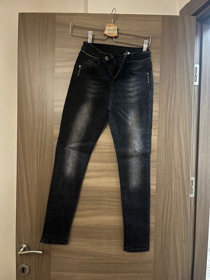 Düğmeli Siyah Rock Punk Kadın Denim Pantolon - Görsel 2
