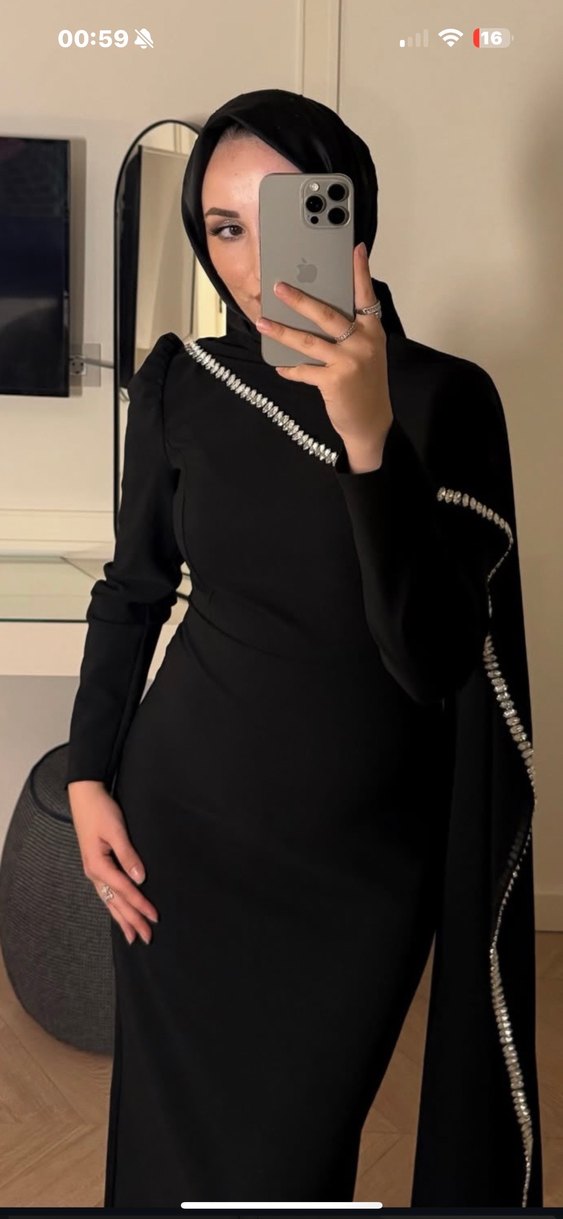 Siyah V Yaka Drapeli Uzun Abiye - Görsel 2