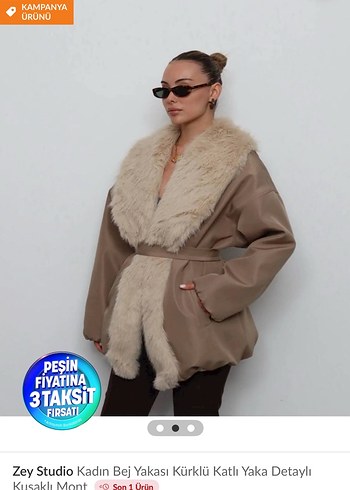 Zey Studio Bej Kürklü Katlı Yaka Mont - Görsel 2