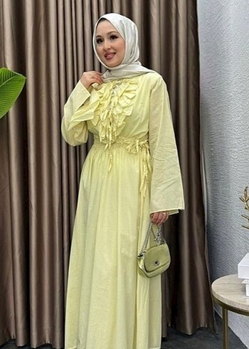 Sarı Uzun Kollu Fırfırlı Bohem elbsie - Görsel 2