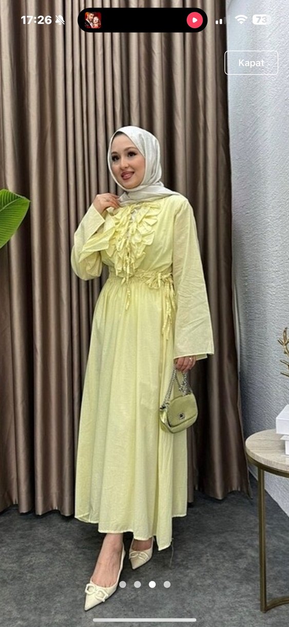 Sarı Uzun Kollu Fırfırlı Bohem elbsie - Görsel 2