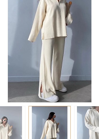 Beyaz Yün Kadın Triko Takım ekru hic kilanilamdi etkietli - Görsel 3