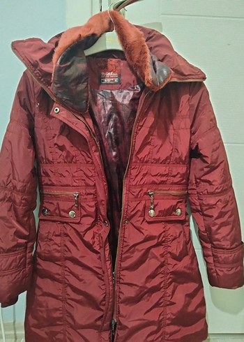 Bordo Kadın Uzun Fermuarlı Kışlık Mont - Görsel 2