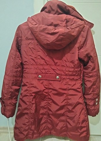 Bordo Kadın Uzun Fermuarlı Kışlık Mont - Görsel 3