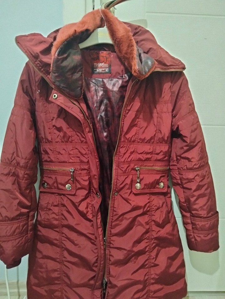 Bordo Kadın Uzun Fermuarlı Kışlık Mont - Görsel 2