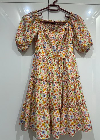 Bohem Renkli Midi Elbise Fırfırlı Detaylı - Görsel 5