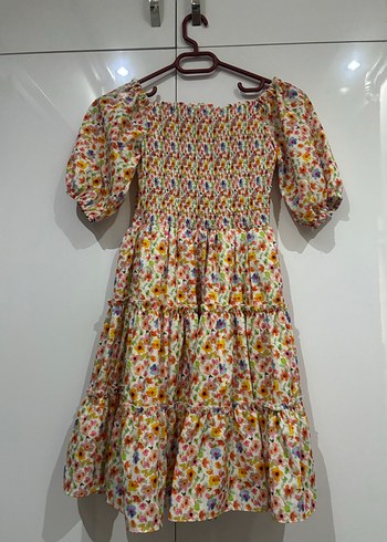 Bohem Renkli Midi Elbise Fırfırlı Detaylı - Görsel 4