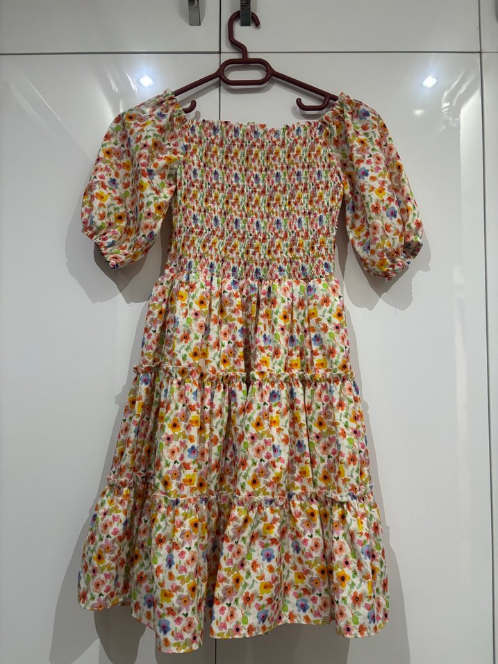 Bohem Renkli Midi Elbise Fırfırlı Detaylı - Görsel 3